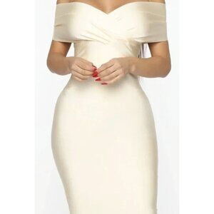 FashionNova Women's Dolled Up For You Bandage Midi Dress Ivory Sz. S NEW